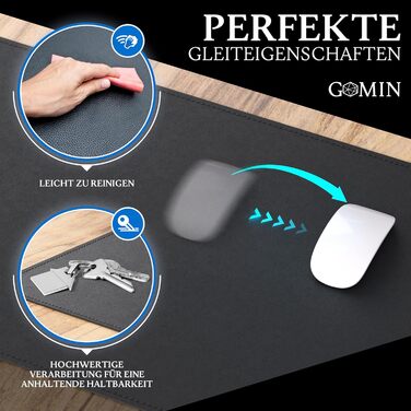 Підкладка під стіл GOMIN 80x40 см - PU шкіра, вологостійка та антиковзаюча - для ноутбука, офісу та дому - чорна