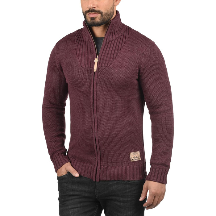 Чоловічий кардиган Soid SDPou з грубого трикотажу з бавовняної суміші, з коміром-стійкою, звичайний крій, колір: бордово-червоний мікс (3XL)
