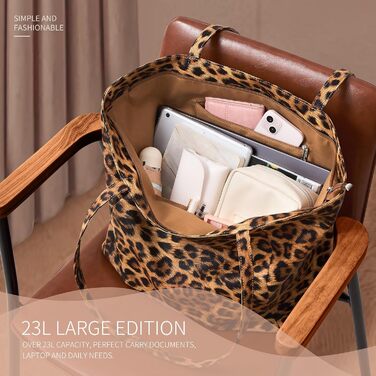 Сумка жіноча KALIDI шопер велика зі шкірозамінника (PU) з блискавкою для роботи, покупок, школи - Леопард