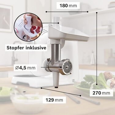Bosch Kitchen Machine Series 4 MUM5X720, integrated scale & BakingSensation MUZ5BS1, meat grinder, plastic bowl Dark Red / Silver 2 accessories bundle with BakingSensation