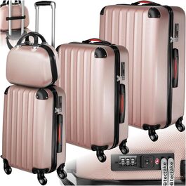 Набір валіз Tectake 4 шт. з відстібними колесами 360°, валізи з жорсткою оболонкою та TSA замком, велика валіза з роздільником, ручна валіза, телескопічна ручка - шампань (рожеве золото)