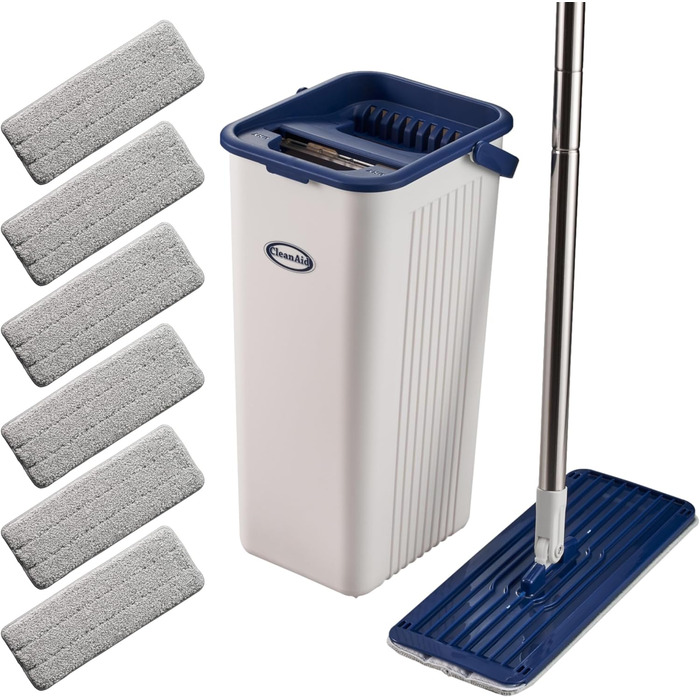 Набір для миття підлоги Formosa 2 з відром з двома камерами | Плоский моп 360° з поворотом | Мікрофібра (2 шт.) | Віджим без рук | Набір для миття підлоги з відром та 2 насадки (моп + 6 насадок)