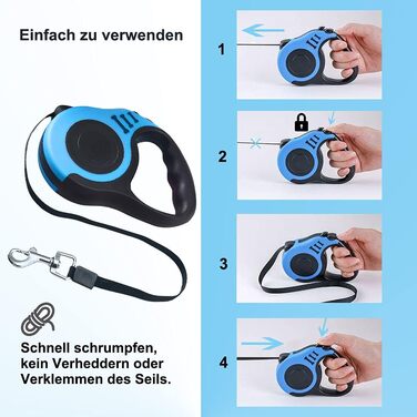 Висувна повідка для собак, 5 м, блакитна, для малих, середніх та великих собак