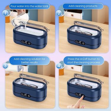 Ультразвукова очищувачка для окулярів, 48000 Гц, 350 мл, професійна. Підходить для окулярів, ювелірних виробів, годинників, зубних протезів. Колір: блакитний