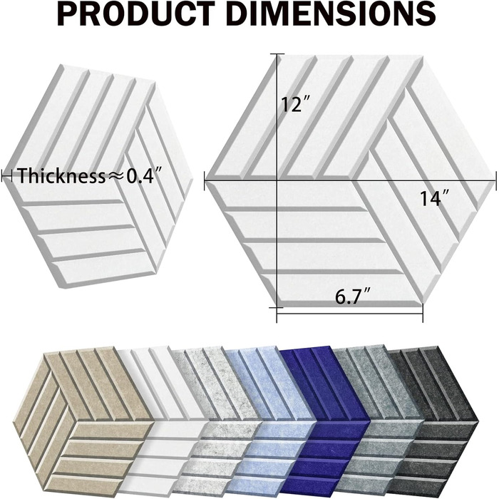 Акустичні гексагональні панелі SHJADE самоклеючі, шумоізоляційні стінові плитки (білі), 12 шт, 35.6 x 30.5 x 0.4 см