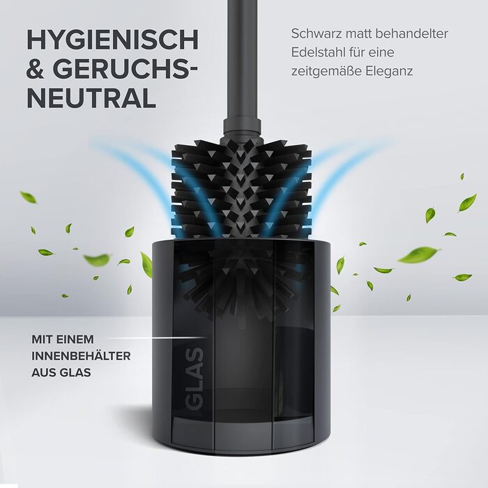 Набір для чищення унітазу Skrova | Силіконова щітка для унітазу | Стійка | Чорний матовий | Змінний насадка | Сучасний дизайн