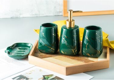 Набір аксесуарів для ванної кімнати 4 шт. сірий, з дозатором мила, мильницею та склянками для зубних щіток, з малюнком 