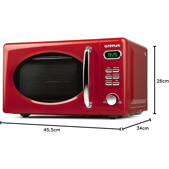 Мікрохвильова піч G3 Ferrari Sapormio Vintage, 1150W, 20 л, 8 програм, червона