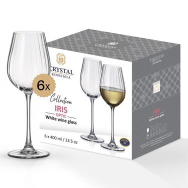 Кришталеві бокали Crystal Bohemia для шампанського - набір 6 шт, об'єм 260 мл, стійкі до миття в посудомийній машині, довговічні та стійкі до подряпин. Елегантні склянки з кришталю - ідеальний подарунок для поціновувачів шампанського (біле вино 400 мл)