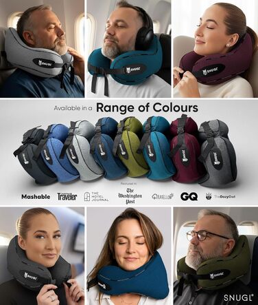 Подушка для шиї SNUGL з Memory Foam, регульована, для подорожей | Зручна подушка-воротник для шиї в літак, авто та в дорогу | Подушка для шиї, Neck Travel Pillow (синьо-зелений)