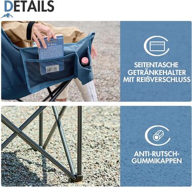 Крісло для кемпінгу складне, XXL, з підлокітниками, 150 кг, блакитне