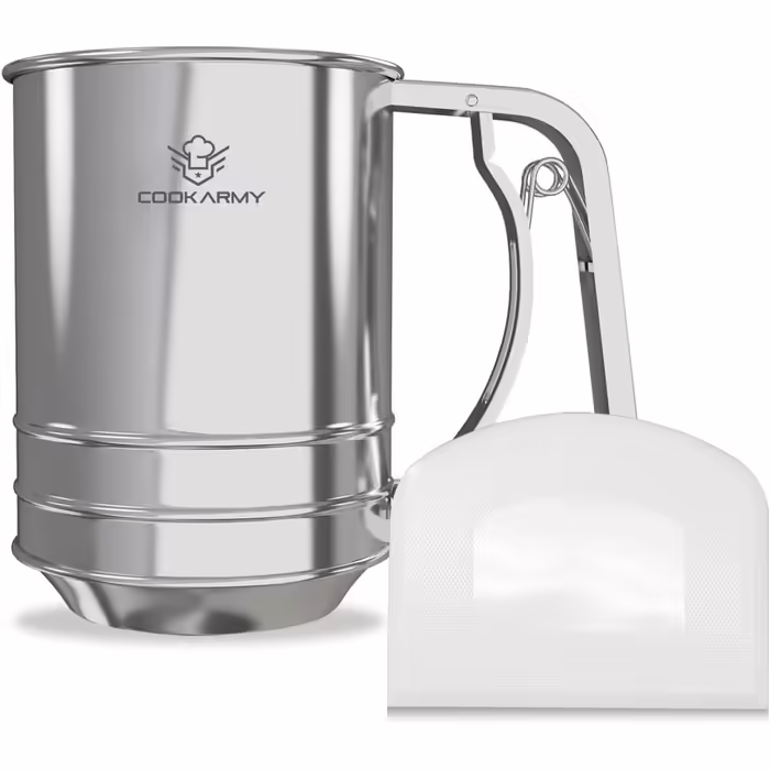 Flour Sifter, 3 Cups, Stainless Steel, Great double-layer sifter for all baking flour and powdered sugar, Flour Sifter