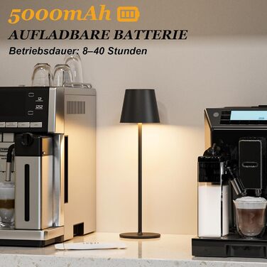 Набір з 2 бездротових настільних світильників LED з акумулятором, сенсорне регулювання яскравості, 3 режими кольору, USB-C зарядка для спальні, столу, кемпінгу (Чорний)