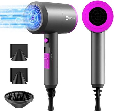 Slopehill 1800W Ionic Hair Dryer with AC Motor - Professional Salon Hair Dryer with 3 Attachments, 3 Temp Settings & Hot/Cold Shot (Violet/Grey)