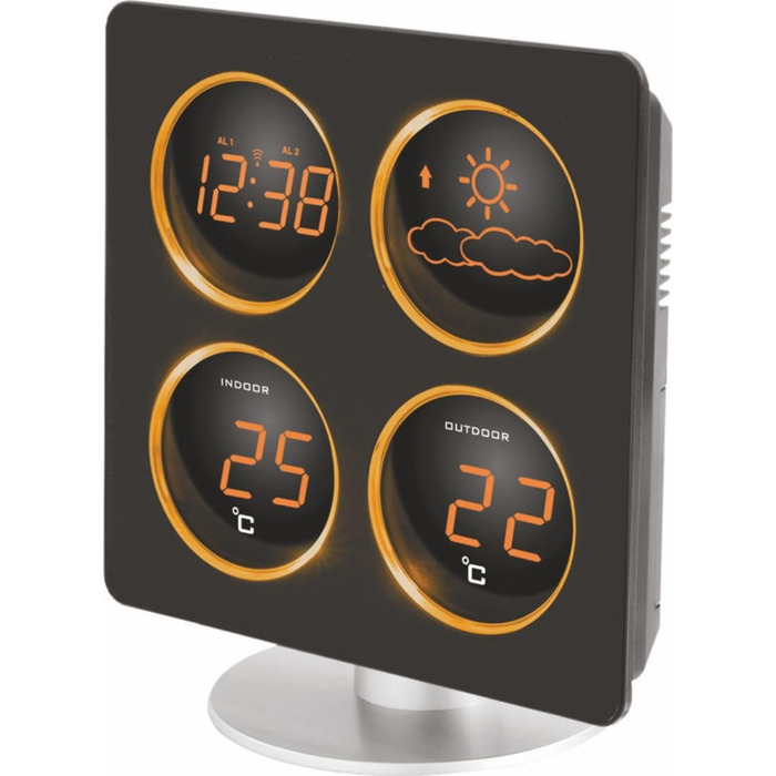 Technoline WS 6830 Weather Station with weather dendrometer, temperature display, 2 alarm functions, and snooze function, LED display, including outdoor transmitter TX 96-TW004, warm orange, black housing