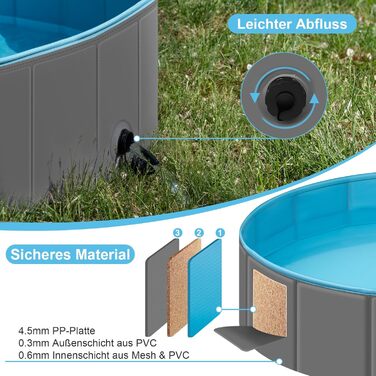 Басейн для собак великих порід EUGAD 120x30 см з кришкою. ПВХ басейн для собак, антиковзне покриття, легко складається