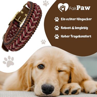 FairPaw Dog Collar Wide Paracord - Sustainable & Handmade - Wide Dog Collar for Large Dogs - Braided Dog Collars - Adjustable Dog Collar, For Medium & Large Dogs, Red S