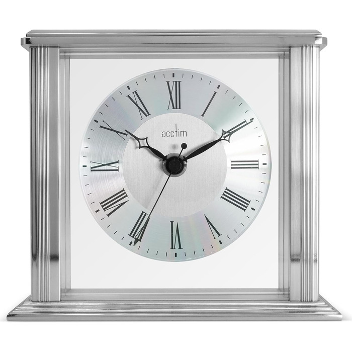 Acctim Hamilton Table Clock, Metal Glass Aluminum, Silver, 13.7 x 15.5 x 6.8