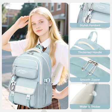 Шкільний рюкзак Tanou для підлітків, дівчаток, 4-12 клас. Великий водонепроникний рюкзак для школи, середньої та вищої освіти, блакитний