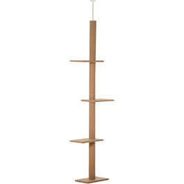 PawHut Cat Tree, Ceiling-High, 228-260 cm Adjustable Height Cat Tree, Climbing Tree for Cats with 3 Levels, Cat Scratching Post, Floor-to-Ceiling Play Tree (Brown)