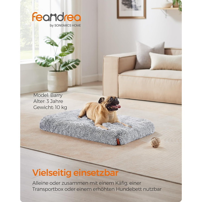 Feandrea Dog Bed, Orthopedic Dog Cushion, Padded with Visco-Elastic Foam, Removable and Washable Cover, Size M, for Small and Medium Dogs, 80 x 50 x 8 cm, PGW211G02 (L 80 x W 50 x H 8 cm, Ombré Gray)