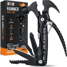 Мультитул BIIB 12 в 1: Подарунок для чоловіків на Різдво, День батька, День народження. Мультиінструмент для кемпінгу, гаджети для адвент-календаря. Преміум якість, чорний колір.