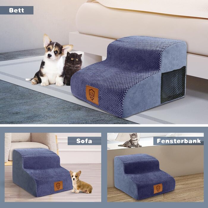 Сходинки для собак маленьких порід, 3 сходинки, 40 см, чорного кольору. Зручні та миючіся, з неслизьким покриттям для ліжка та дивану.