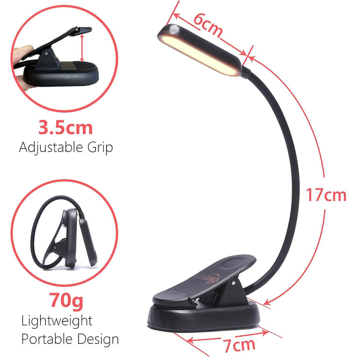 LED лампа для читання Clip-On з блокуванням блакитного світла, 1600K, тепле світло, акумулятор 1000mAh, сумісна з Kindle