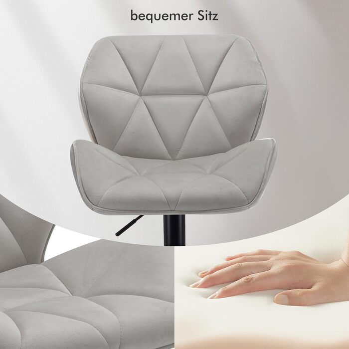 WangPangzi Adjustable Bar Stools 2-Pack with Backrest - Padded Faux Leather Kitchen & Counter Height Stools with Footrest - for Home, Kitchen, Hotel, Bar (Black & Light Gray Velvet)