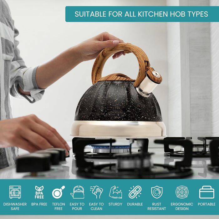 Чайник Belle Vous 3л з нержавіючої сталі для плити/індукції - Білий текстурований дизайн