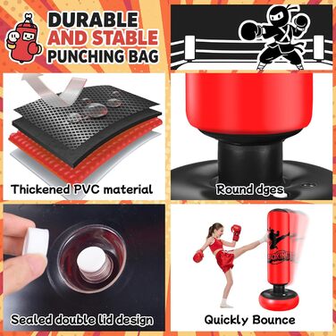 Дитячий боксерський мішок Ninonly Standbox 160см з рукавичками. Міцний PVC, для карате, тхеквондо. Подарунок для дітей 3-12 років