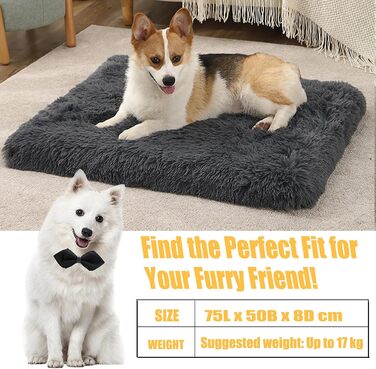 Килимок для собак середніх порід, м'який, з довгим плюшем, 75 x 50 x 8 см, темно-сірий
