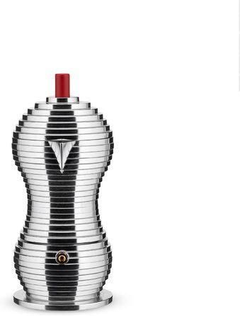 Alessi MDL02/3RFM Pulcina Espresso Machine - Cast Aluminum. Handle and Button - PA, red. Magnetic Bottom - 3 Cups