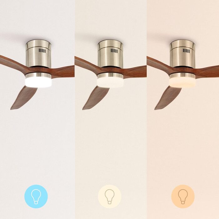 Вентилятор стельовий WINDCALM M/ з підсвічуванням, ABS, Нікель, з імітацією темного дерева, з Wi-Fi та пультом ДУ, тихий, 40W, Ø132cm, таймер (до 4 год), літній/зимовий режим, з підсвічуванням