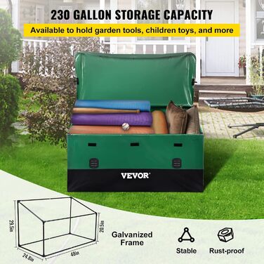 VEVOR Зовнішня коробка для зберігання 147x86x108 см, водонепроникна PE, садова скриня для подушок, для басейнів, дворів, гаражів, зелено-чорна