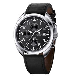 Годинник чоловічий SAPPHERO кварцові з шкіряним ремінцем. Класичний бізнес-годинник для чоловіків, водонепроникність 50 метрів, арабські цифри, хронограф (срібно-чорний)