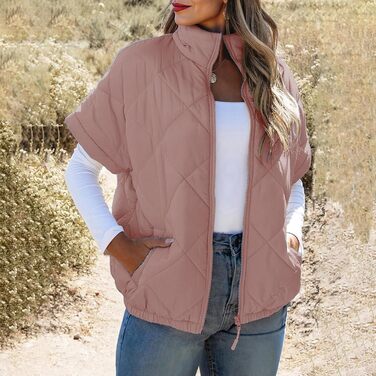 Жіноча жилетка Daen Puffer, рожева, з кишенями, на блискавці, для осені/зими