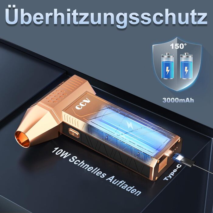 Електричний пилосос для чищення CCV з акумулятором 3000mAh, 3 швидкості, щітка, зарядка Type-C, для ПК, авто, дивану (GOLD)