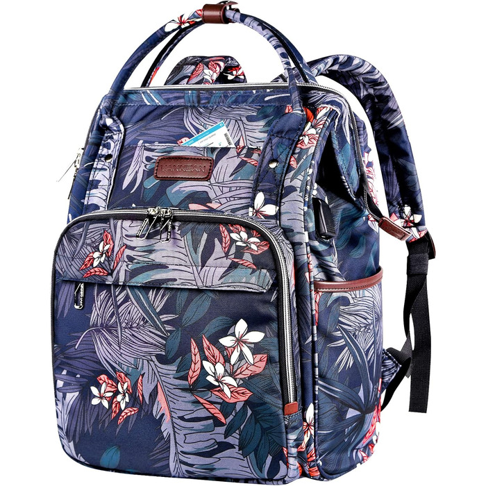 Рюкзак для ноутбука Vankean для жінок, 15.6-16.2 дюйми, з USB-портом, водонепроникний, для роботи/школи/подорожей, квітковий дизайн, темно-синій/червоний
