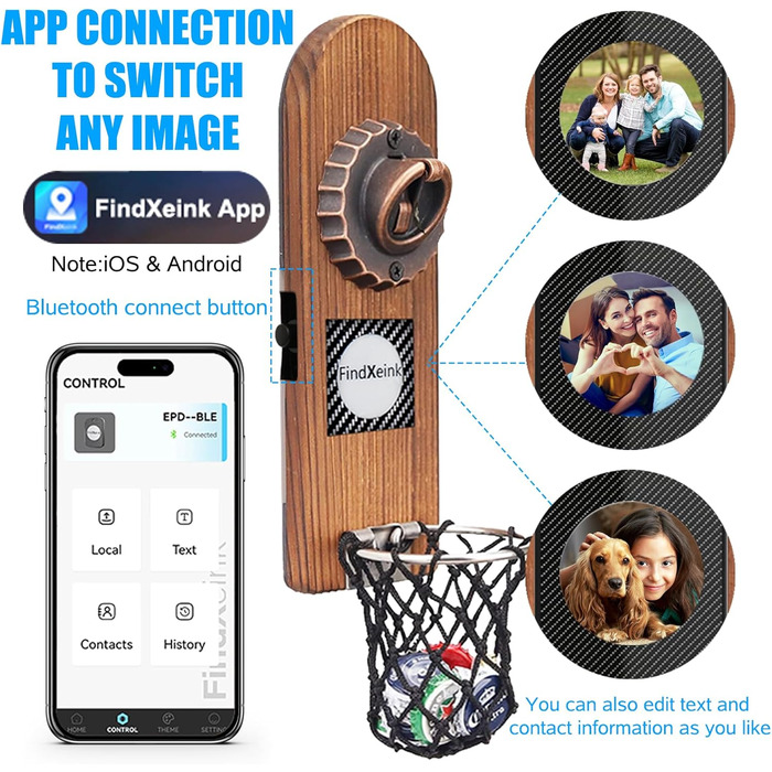 ZONSUSE Bottle Opener Wall Mount Magnet with DIY E-Ink Screen, Vintage Wood Bottle Opener Wall with Holder, Customizable Images/Texts, Unique Gift Ideas Gifts for Men Christmas Gifts