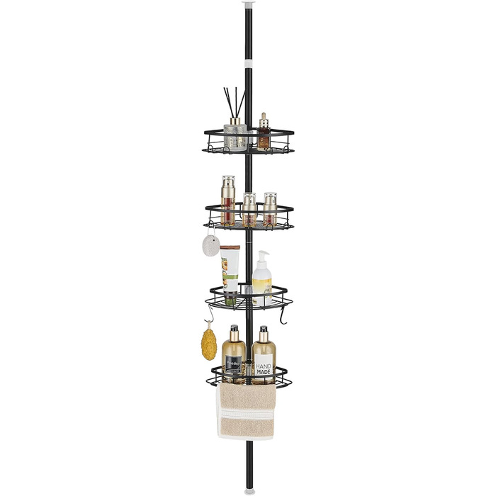 SWOYYU Telescopic Shower Shelf No Drilling Corner Shelf Metal Corner Shelf Bathroom Shelf Adjustable Height with 4 Baskets for Bathtub and Bathroom Rustproof 85-325CM Black