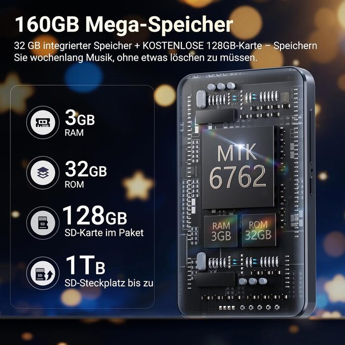 MP3 плеєр Mechen 160GB з Wi-Fi, Bluetooth, Android 13, 4