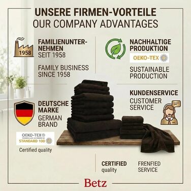 Набір рушників Betz Premium з 10 предметів, 100% бавовна, темно-коричневий (4 рушники 50x100 см, 2 банні 70x140 см, 2 гостьові 30x50 см, 2 рукавички)
