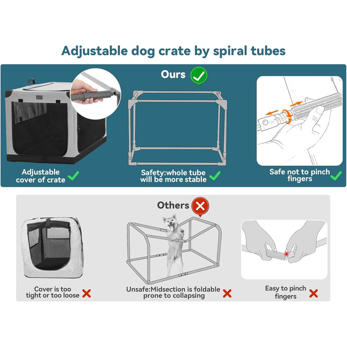 Транспортна переноска для собак Petsfit, XL, сіра - складана, для подорожей та авто, підходить для малих собак та котів