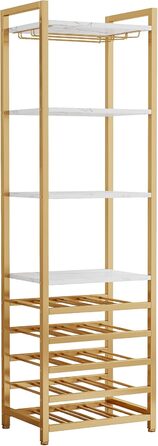 Tribesigns 20 Bottle Wine Baker's Rack, Freestanding Floor Wine Rack, 9 Tiers, Industrial Freestanding Wine Rack Wine Bar with Glass Holder Bottle Shelf for Bar, Kitchen, Dining Room, (Gold, 1 PC)