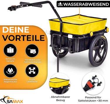 Причіп для велосипеда SAMAX 70 літрів / 60 кг, вантажний, з кріпленням, чорний, з пластиковою платформою