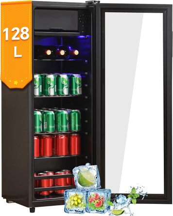 Холодильник міні з морозильною камерою, чорний, 128 л. (70 л + 6 л морозилка)