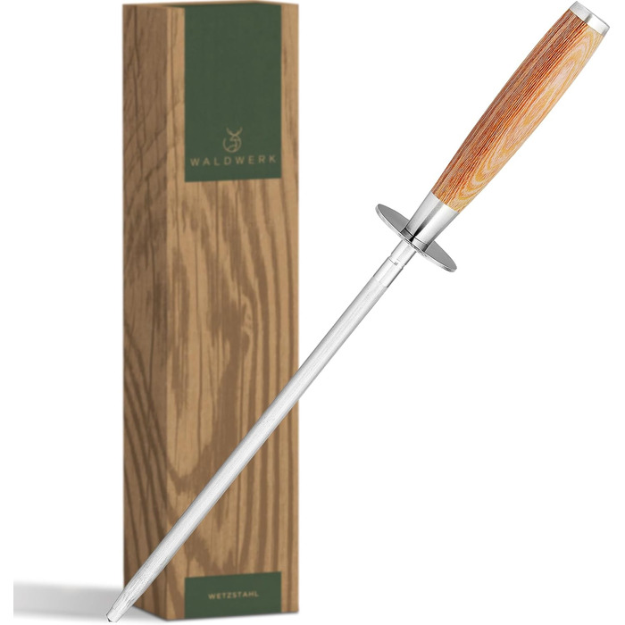 WALDWERK Premium Whetstone - Knife Sharpener made of hardened steel and with a noble wooden handle - 100% plastic-free whetstone for knives - high-quality knife sharpener - sharpen knives like a pro