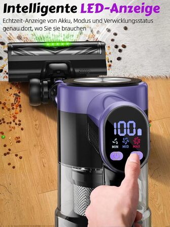 Бездротовий пилосос SUXIANGVAC 48KPa, 500W, 55 хвилин роботи, з док-станцією, LED дисплеєм, антизаплутана щітка, для шерсті тварин, килимів, твердих поверхонь, авто, фіолетовий