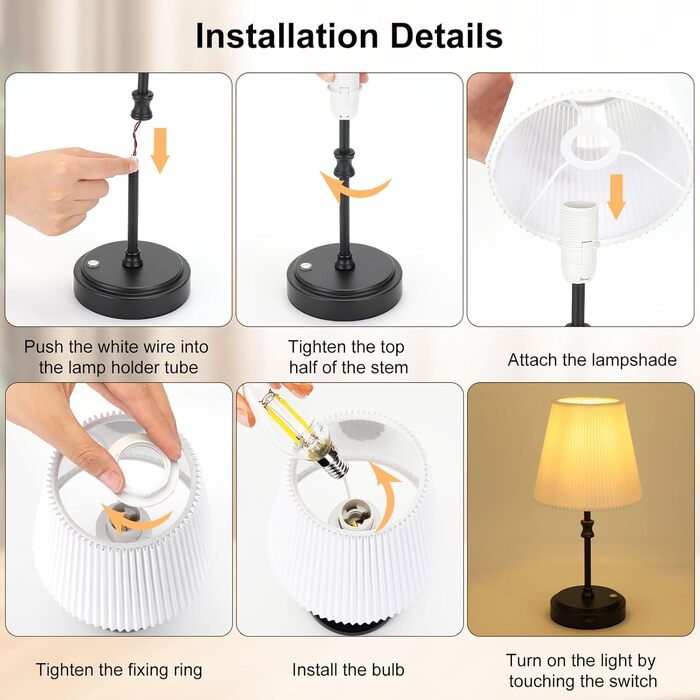 Настільна лампа на акумуляторі, бездротова LED лампа з USB-C 6000 mAh, 3 режими димування, для спальні, ліжка, їдальні, бару, чорного кольору